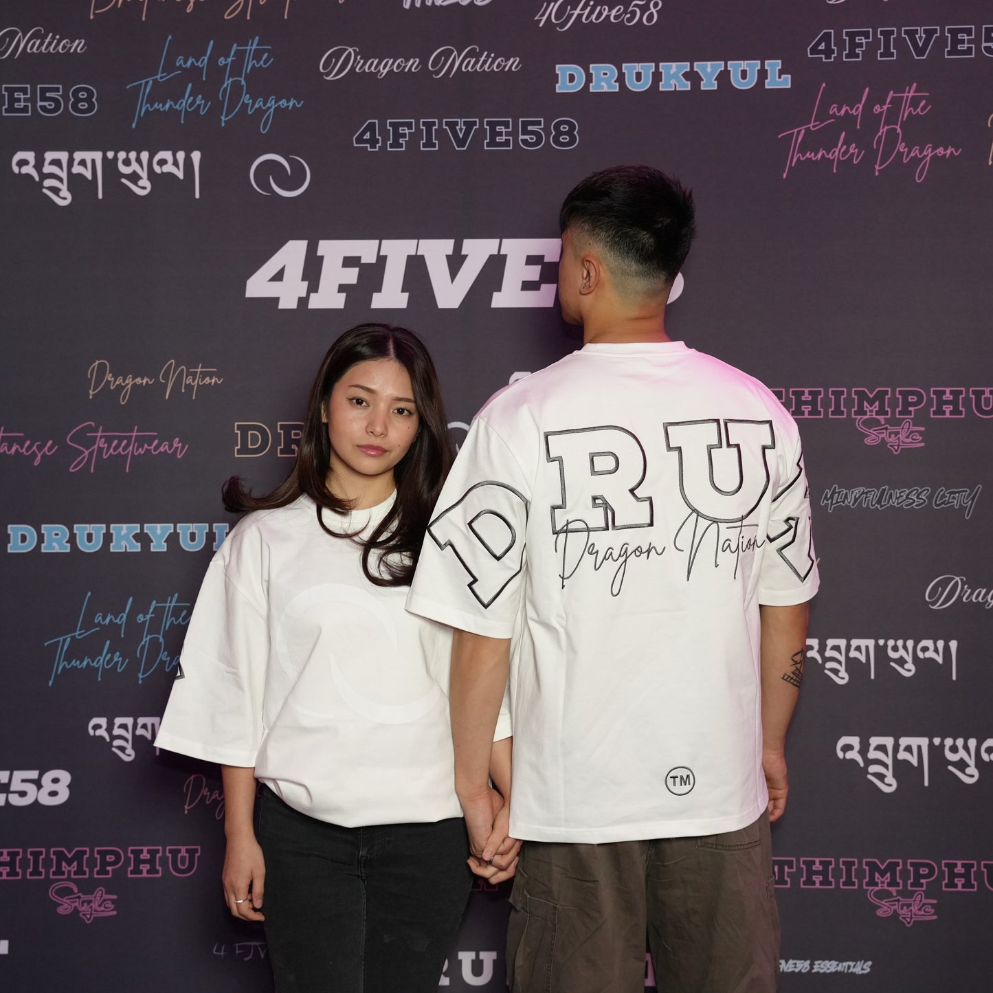 4FIVE58 Embroidered DRUK T-Shirt | White | Dragon Nation Collection