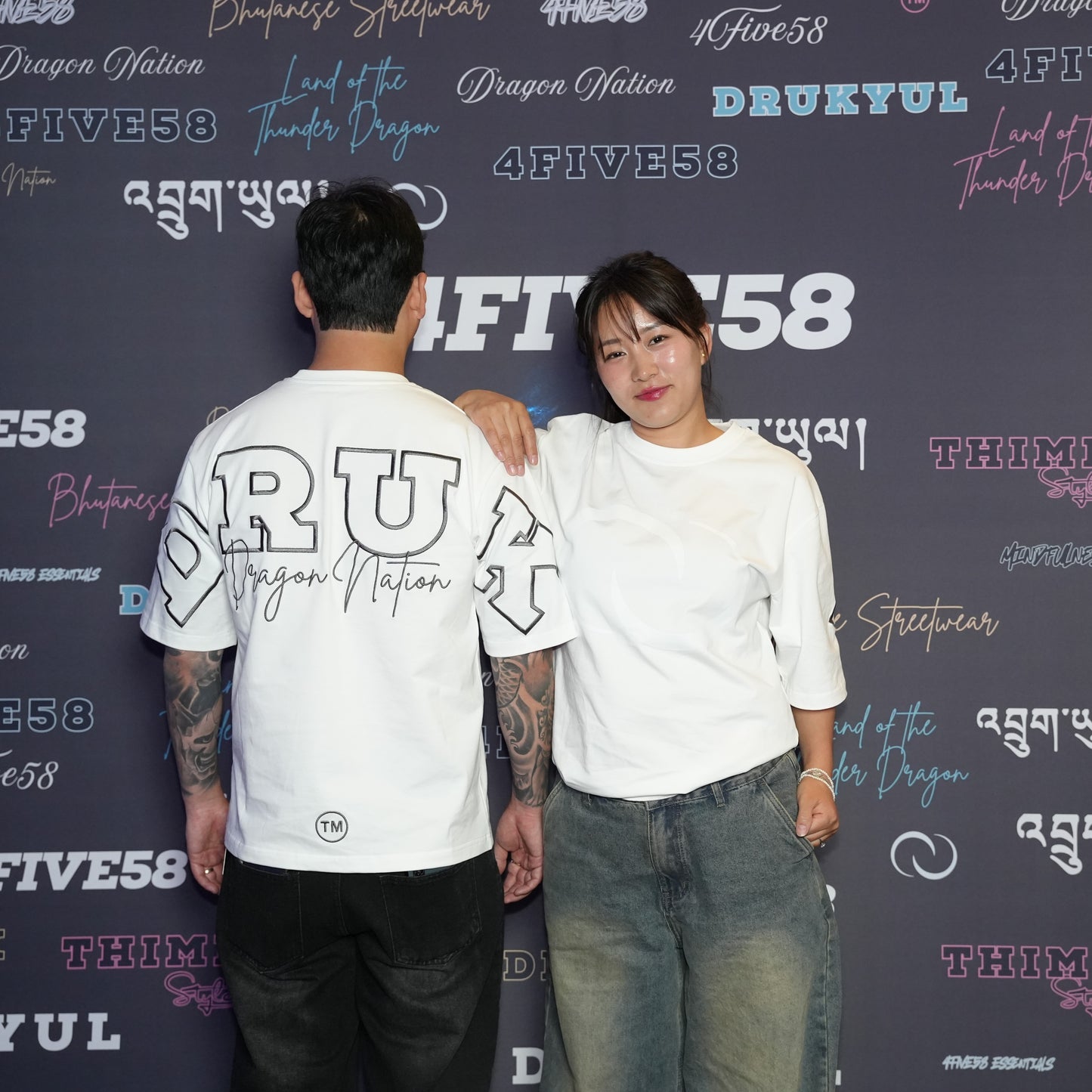 4FIVE58 Embroidered DRUK T-Shirt | White | Dragon Nation Collection