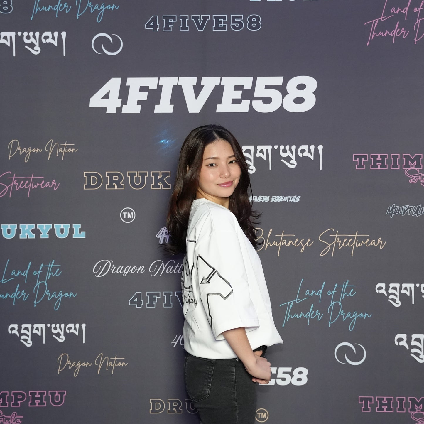 4FIVE58 Embroidered DRUK T-Shirt | White | Dragon Nation Collection