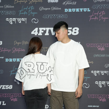4FIVE58 Embroidered DRUK T-Shirt | White | Dragon Nation Collection