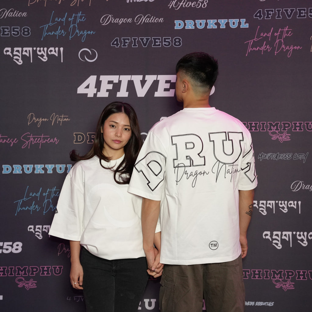 4FIVE58 Embroidered DRUK T-Shirt | White | Dragon Nation Collection (20% OFF)