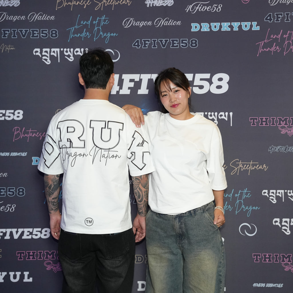 4FIVE58 Embroidered DRUK T-Shirt | White | Dragon Nation Collection (20% OFF)