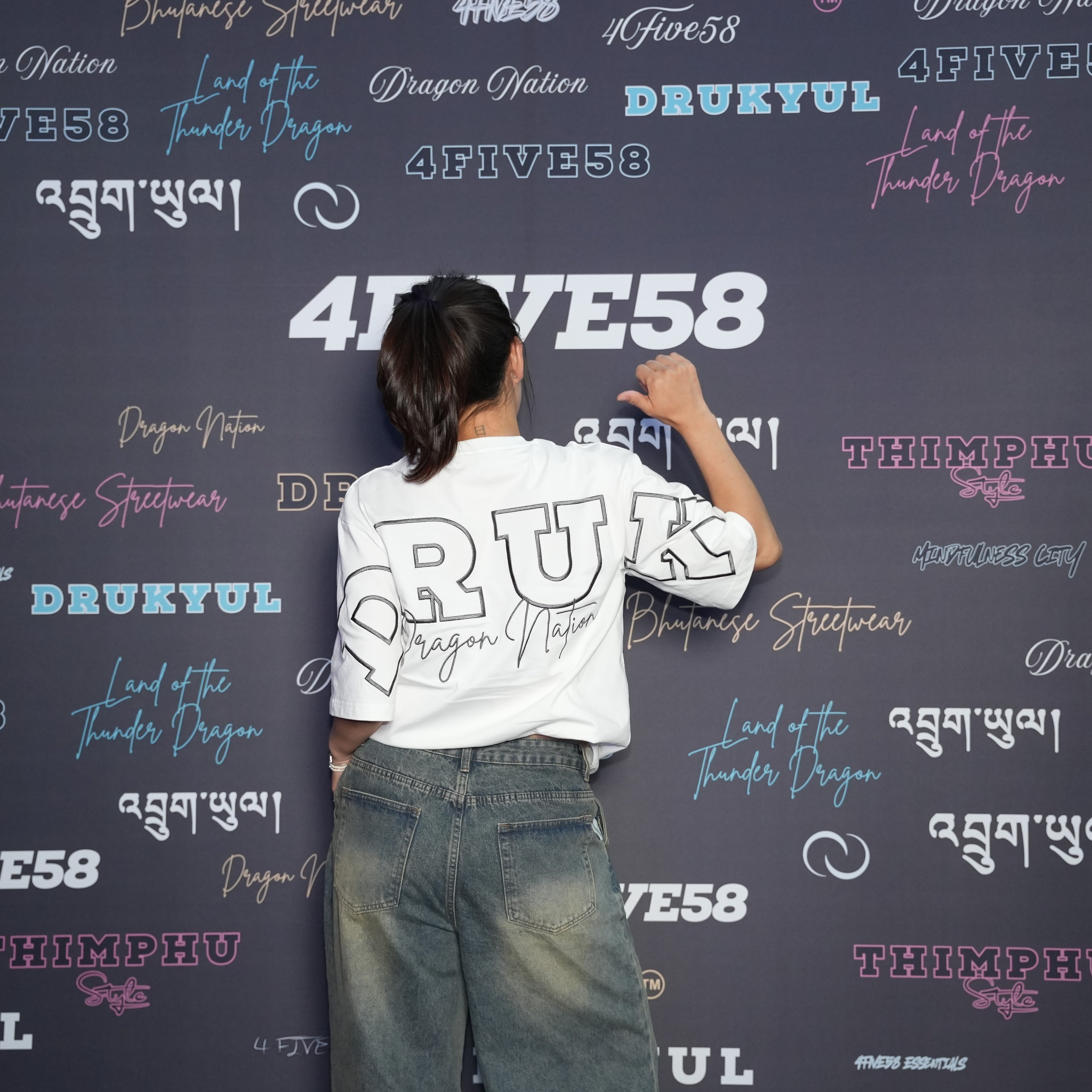 4FIVE58 Embroidered DRUK T-Shirt | White | Dragon Nation Collection (20% OFF)