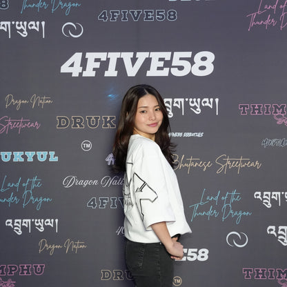 4FIVE58 Embroidered DRUK T-Shirt | White | Dragon Nation Collection
