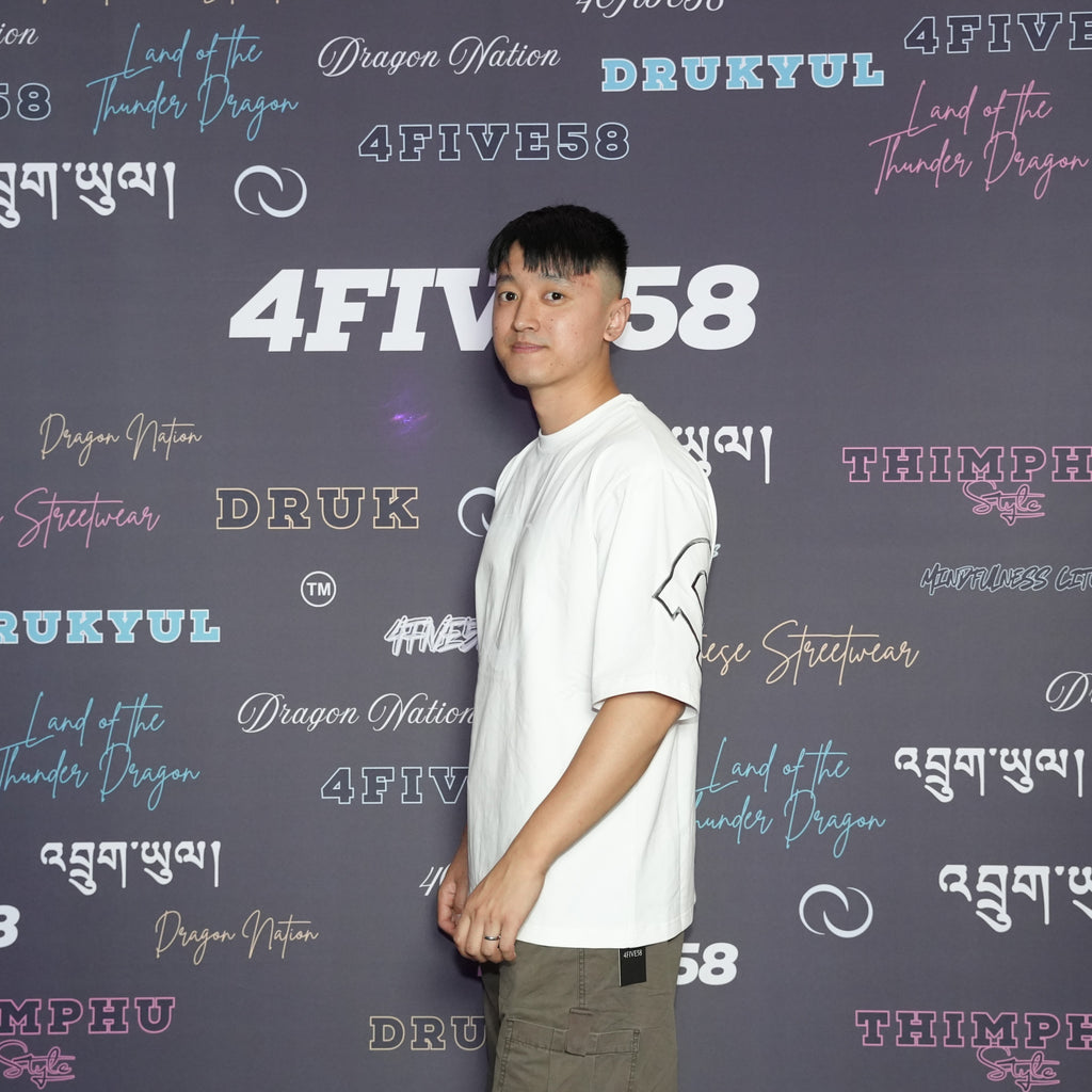 4FIVE58 Embroidered DRUK T-Shirt | White | Dragon Nation Collection (20% OFF)