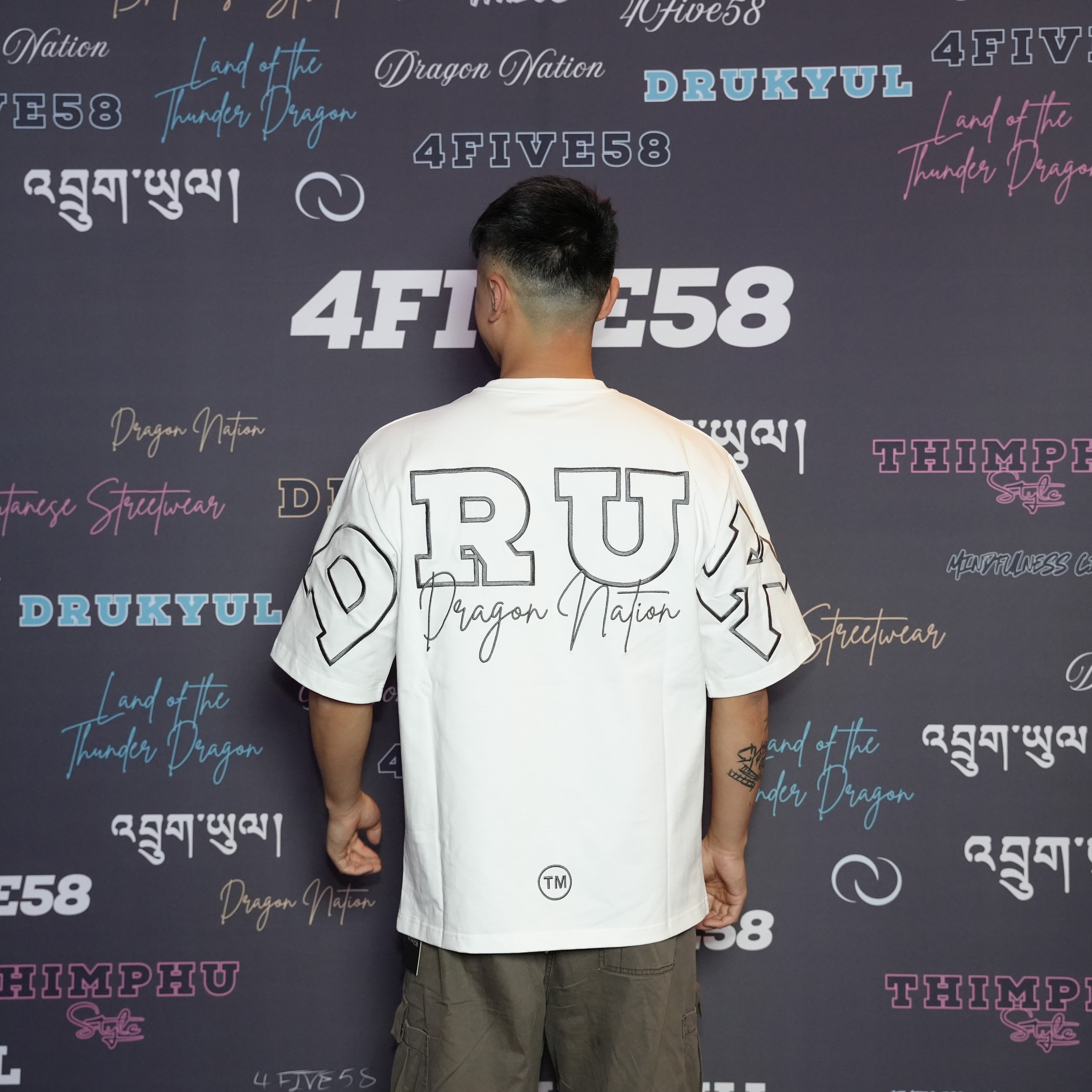 4FIVE58 Embroidered DRUK T-Shirt | White | Dragon Nation Collection (20% OFF)