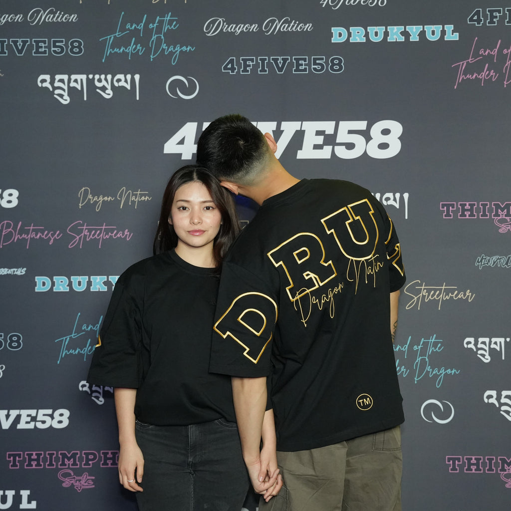 4FIVE58 Embroidered DRUK T-Shirt | Black | Dragon Nation Collection