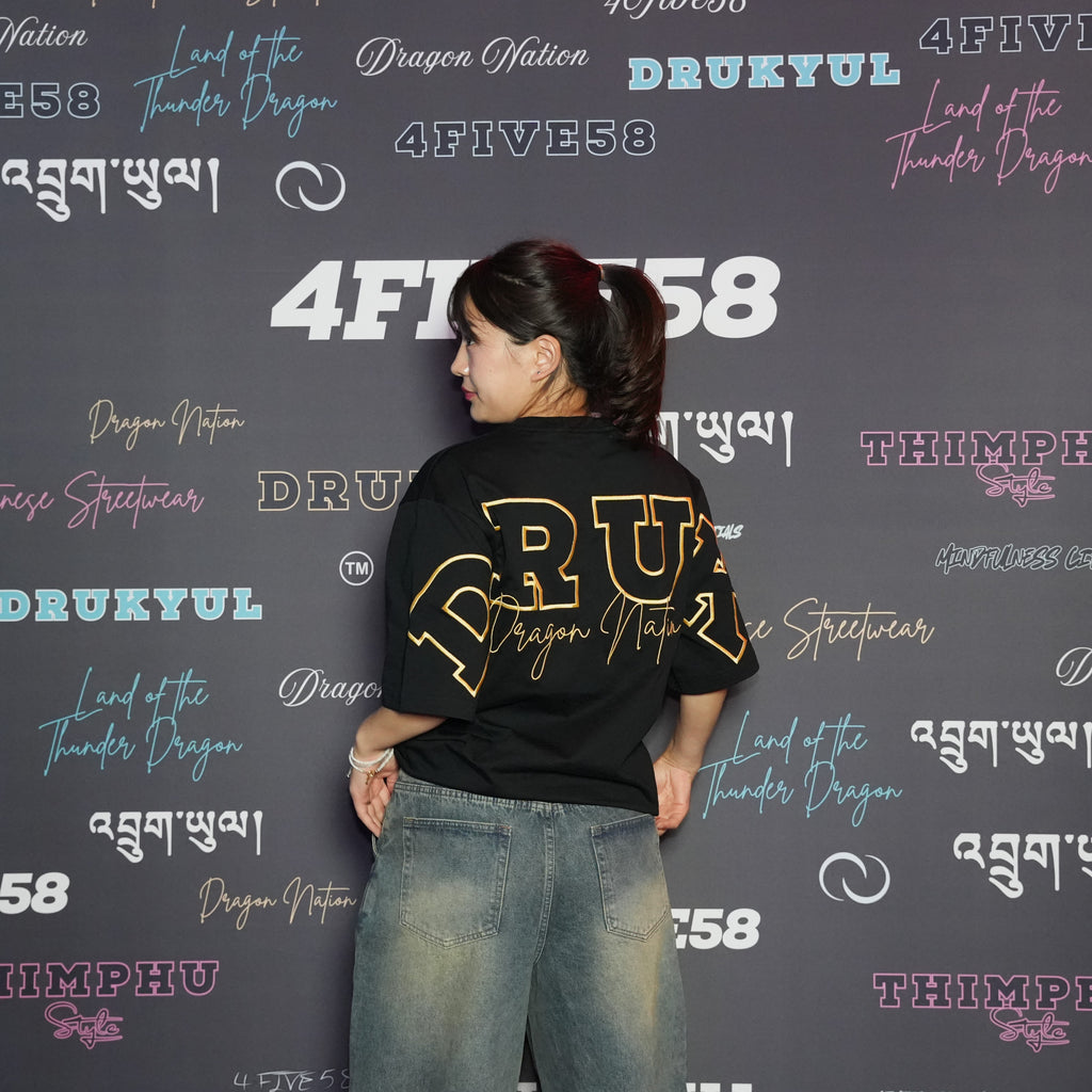 4FIVE58 Embroidered DRUK T-Shirt | Black | Dragon Nation Collection