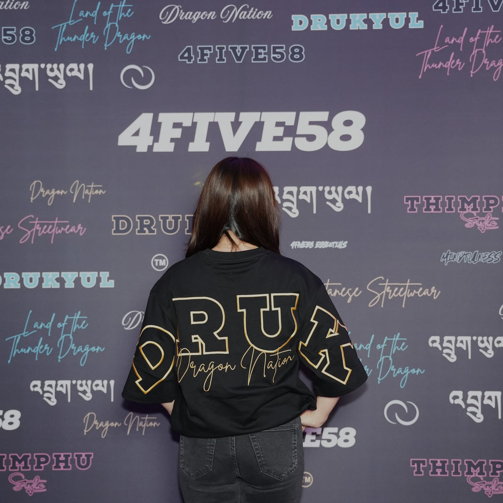 4FIVE58 Embroidered DRUK T-Shirt | Black | Dragon Nation Collection