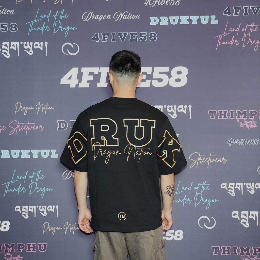 4FIVE58 Embroidered DRUK T-Shirt | Black | Dragon Nation Collection